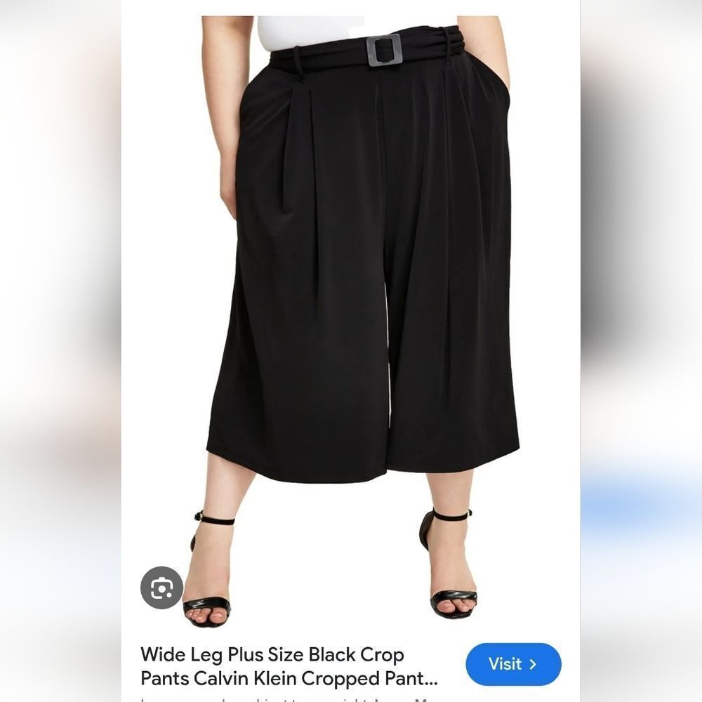 NWT Calvin Klein Black Wide Leg Belted Jersey Knit Cropped Pants Size 14-16, 1X